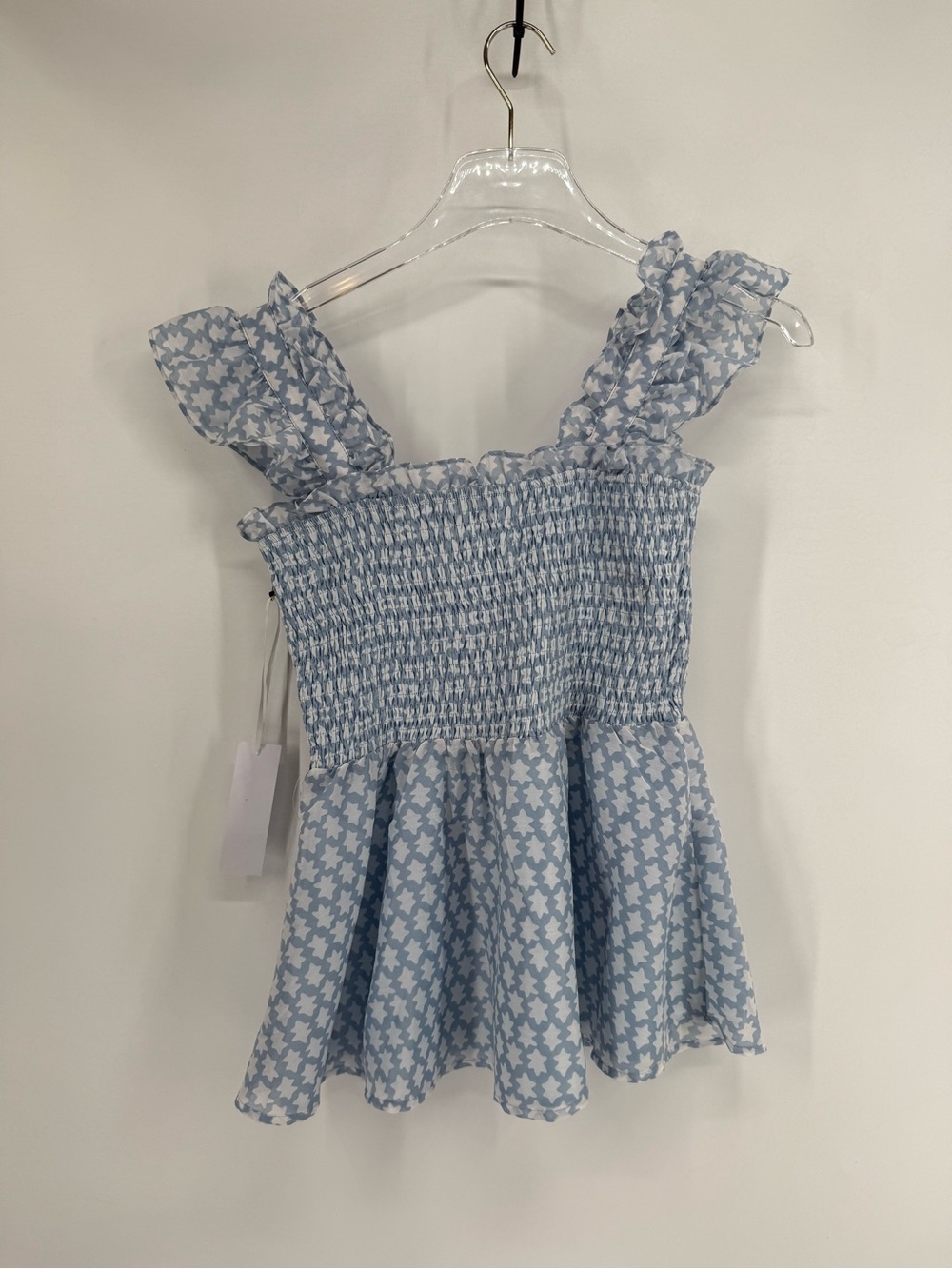 J Marie blue and white patterned smock top size small NWT